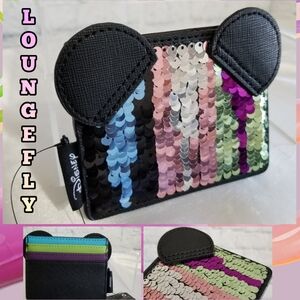 Loungefly Minnie Mouse Sequin Colorful Disney Card Holder Wallet New Limited